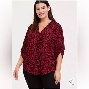 EUC: Torrid Harper Georgette Button-Front 3/4 Sleeve Pullover Blouse - Size 3X